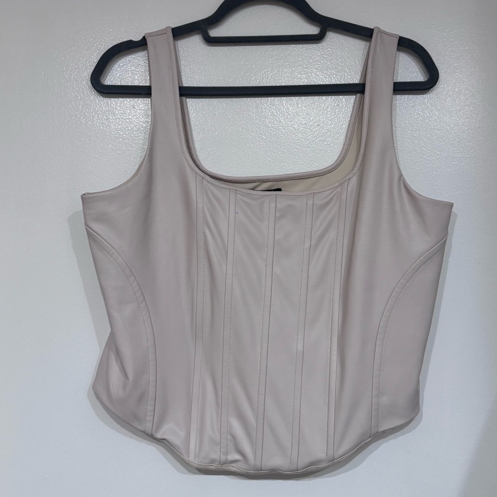 Express Body Contour Faux Leather Corset Tank in Cream L